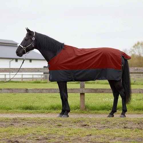 Teenpull Manta para caballo, color verde oscuro y negro, de poliéster impermeable, 75 cm, con cierre ajustable en el pecho y solapa de cola para establo, pasto y transporte ecuestre