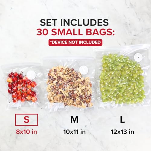 Image of Chef Preserve Reusable Vacuum Sealer Bags for Food - 30 BPA-Free Small (8 x 10 in) Food Storage Bags, Freezer, Microwave - Odor-Resistant, Leak-Proof - Compatible with Chef Preserve Vacuum Sealers