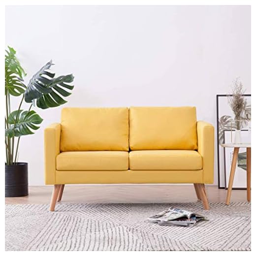 Sofá de 2 Plazas Sofá Cama de Tela Sofa Salon con Cojines, Amarillo 116 x 70 x 73 cm