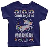 Christmas is Magical Unicorn Ugly Christmas Kids Toddler T-Shirt 2T Navy