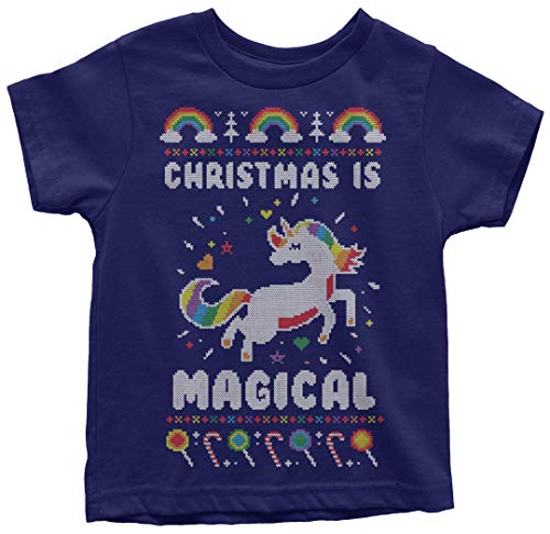 Christmas is Magical Unicorn Ugly Christmas Kids Toddler T-Shirt 2T Navy