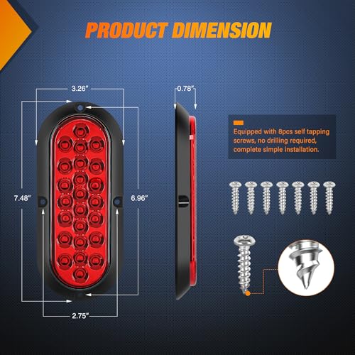 Image of Nilight 6Inch Oval Tail Light 2PCS Red 24LED Running Stop Brake Turn Surface Mount Marker Light Sealed IP67 Waterproof Taillight for 12V RV Camper Caravan Truck Trailer Bus