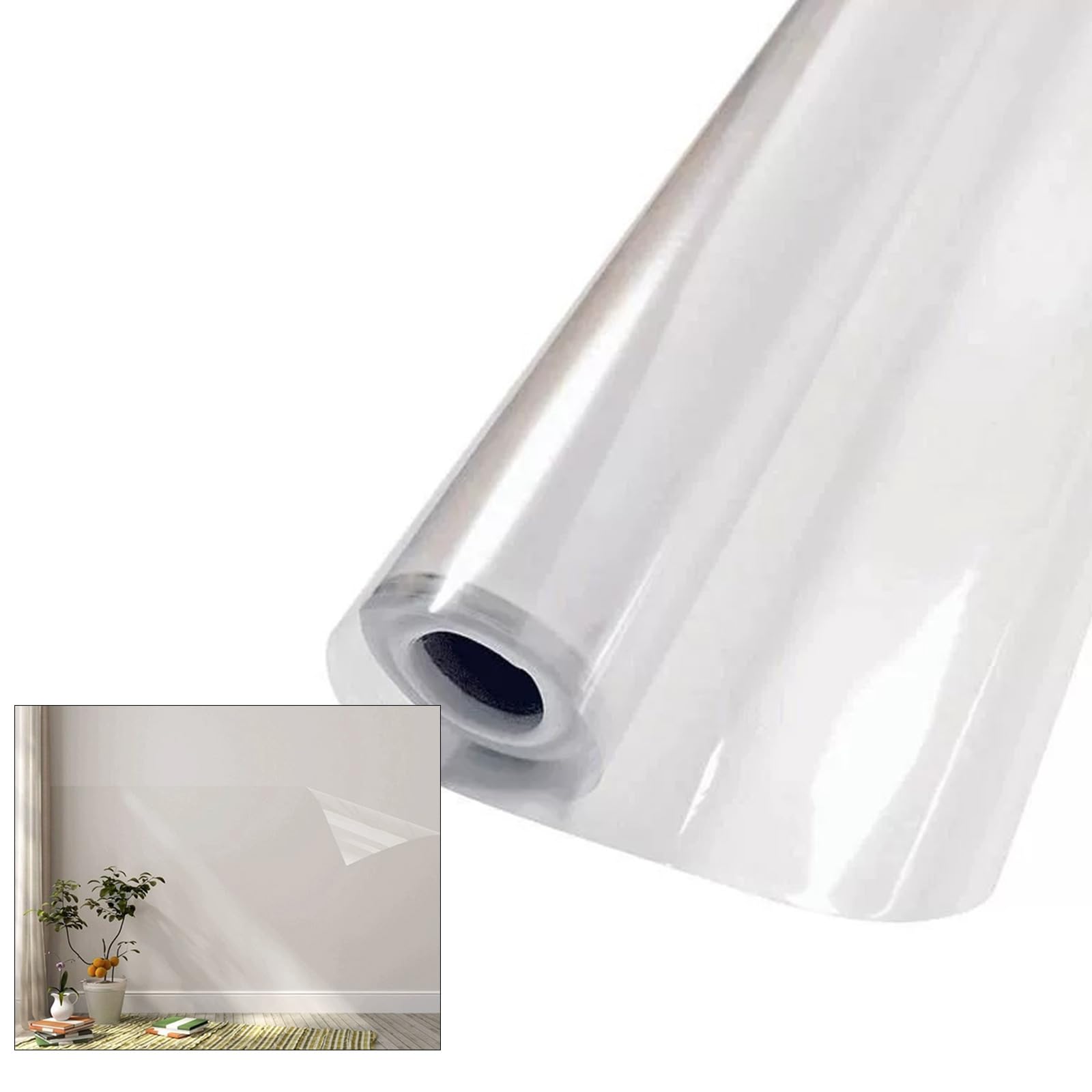 Rouleau de film de protection mural électrostatique amovible en PET transparent pour cuisine et bureau