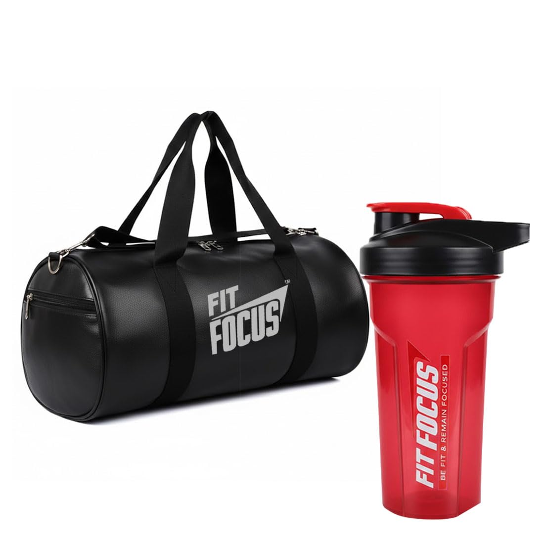 Gym Bag for Men with Protein Shaker Bottle(750 ML), Sports Bag with 'Fit Focus' Print, Adjustable Shoulder Strap, BPA & Leak Proof Protien Shaker (RED)
