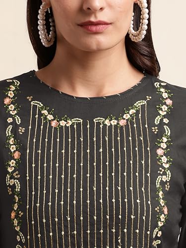 Image of MIRCHI FASHION Women's Straight Fit Rayon Sequins Embroidered and Polka Dots Printed Kurti Only