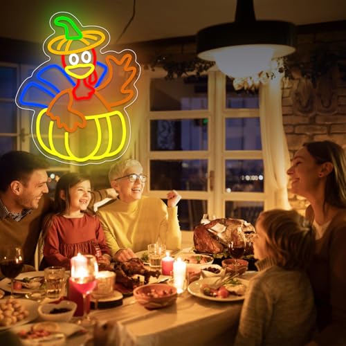 Image of Turkey Neon Sign Thanksgiving LED Lgihts Dimmable Thanksgiving Neon Light for Wall Decor Happy Thanksgiving Neon Sign for Wall Art Window Home Party Holiday Gift