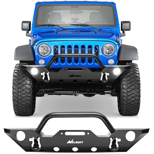 Nilight Front Bumper Compatible for 2007 2008 2009 2010 2011 2012 2013 2014 2015 2016 2017 2018 Jeep Wrangler JK/JKU Rock Crawler Fog Lights Hole Winch Plate