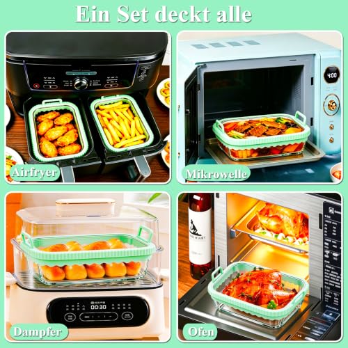 Glas Auflaufform Airfryer mit Silikongriffen 2 Stück mit Deckeln für Ninja AF400EU/DZ400EU/AF500EU für COSORI Heißluftfritteuse 2 Kammern… – Ansicht 5