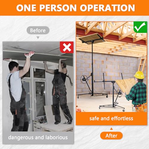 Rovibek Drywall Lift 11FT, Drywall Jack Lift for Ceiling, 360° Adjustable Drywall Panel Hoist, 150LBS Heavy Duty Drywall Lifter, Foldable Sheetrock Lift, Drywall Lift for Home Improvement (Black)