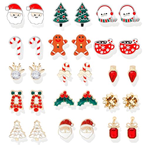 Christmas Earrings for Women Stocking Stuffers Christmas Gift 2026 Jingle Bells Tree Deer Santa Candy Snowflake Bow Holiday Earrings Set Holiday Jewelry Outfits Accessories White Elephant Gifts