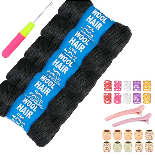 5Roll Brazilian Yarn Wool Hair Arylic Yarn for Hair Crochet Braid Twist Warps Black Color
