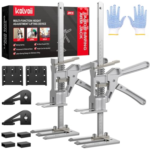 Kolvoii Labor Saving Arm Jack 2 Pack, 10' Height-Adjustable All-Metal Hand Lifting Jack Tool for Furniture, Door, Window, Cabinet and Drywall Installation