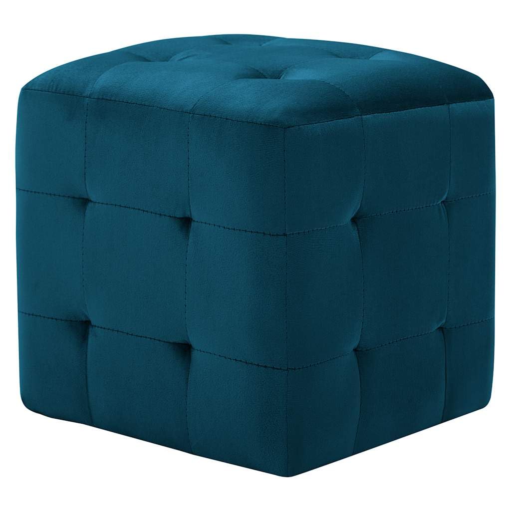 Lot de 2 repose-pieds en velours avec cadre en bois et rembourrage - Confortable pour canapé ou fauteuil - Résistant aux taches et durable - Bleu - 30 x 30 x 30 cm