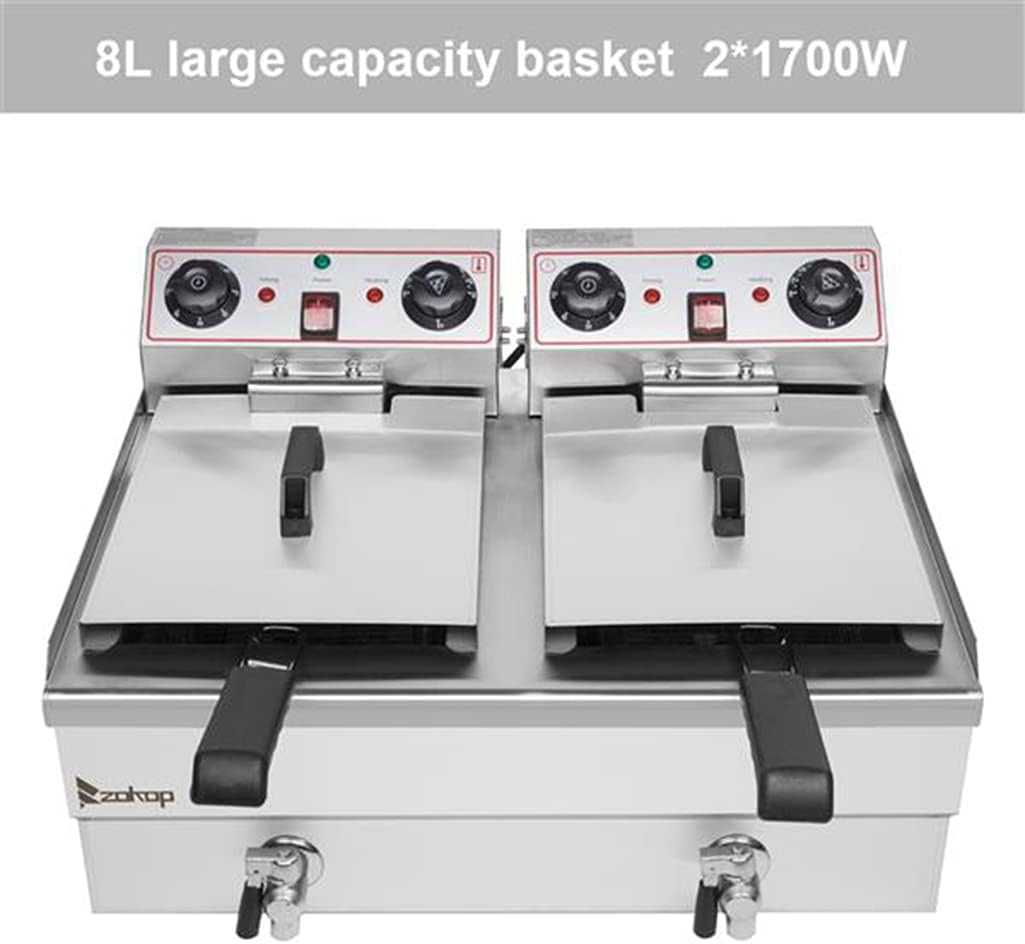3400W MAX 110V 24.9QT/23.6L Stainless Steel Double Cylinder Electric Fryer, Electric Deep Fryers with Basket, Electric Turkey Fryers, Fryers with Baskets Electric, Electric Air Fryer