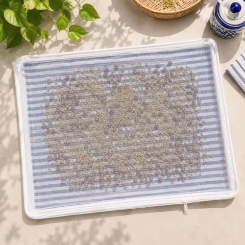 Image of Kuvru Cotton Drying Cloth with Net,Blue Stripe, 73 x 91 cm, Breathable, Washable, Reusable, for Papad, Vadagam, Spices, Millets,Sun dry Wadiyan or Badiyan and Sun Dry Mango for Pickle (BluStripe P1)