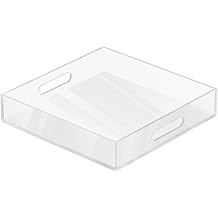 MAONAME Acrylic Serving Tray with Handles, 10"X10" Rectangular Clear Tray, Ottoman Decorative Trays, Coffee Table Trays for Countertop, Living Room, Office