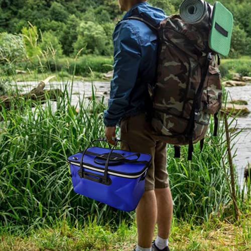 バッカン 釣り バケツ 釣りバケツ 屋外折りたたみ EVA製 収納コンテナ 釣り用ケース ハンドル付き 折りたたみ式 水汲み 活かし 通気メッシュ 大容量 防水 eva素材 折りたたみ コンパクト 超軽量 持ち運び便利 多機能 道具入れ・エサ入れ 釣り具 アウトドアに最適 (50*28*23 cm(ブルー)) 2枚目