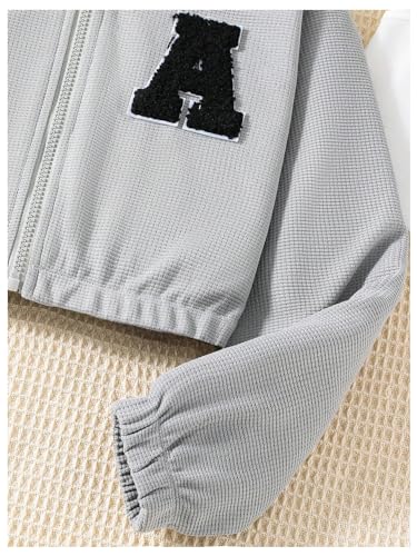 Image of OYOANGLE Girl's 3 Piece Outfits Letter Print Long Sleeve Zip Up Hoodie and Cami Top with Flared Pants Set Grey 10Y