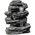 Outdoor Water Fountain With Cascading Waterfall, Natural Looking Stone and Soothing Sound for Decor on Lawn, Garden, and Patio By Pure Garden,Brown, 18.3x12.3