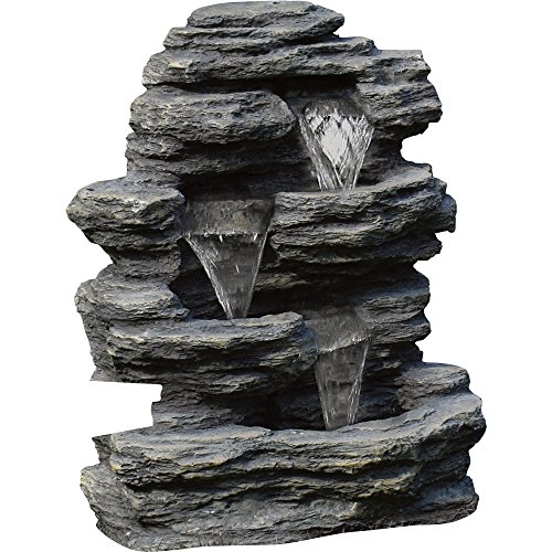 Outdoor Water Fountain With Cascading Waterfall, Natural Looking Stone and