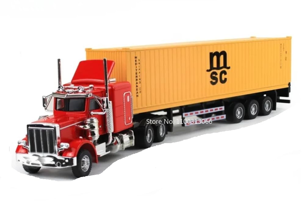 Image of 1 /32 Diecast Truck Toy Car Model Removable Transport Container Lorry Vehicle with Light Pull Back Toy Boys (RED&Yellow)