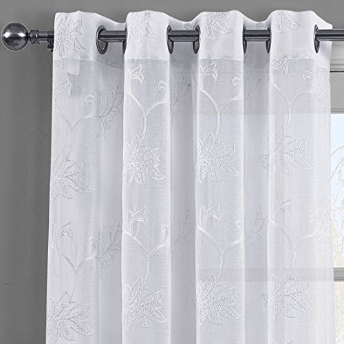 Royal Bedding Andora White Sheer Panels, Top Grommet Embroidered Sheer Curtain Panels, Set Of 2, 54Wx63L Inches Each, #TOP2