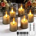 6 Pack Small Rechargeable Acrylic Flameless Candles with Remote Timer