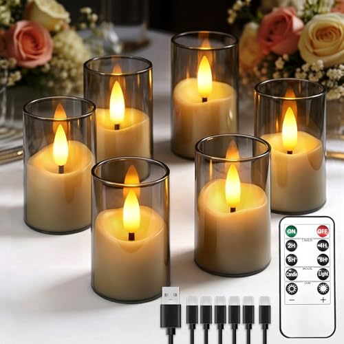 NABORYX 6 Pack Rechargeable Acrylic Flameless Candles with Remote Timer