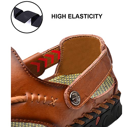 UPIShi Men's Closed Toe Leather Casual Fisherman Stitching Slippers Beach Summer Sandals3