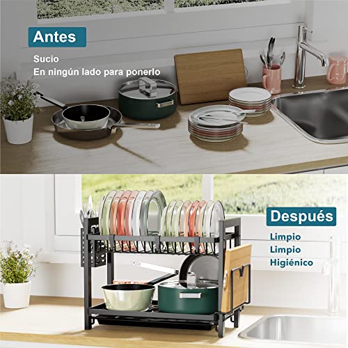 niffgaff Estante de Dish Escurreplatos Acero Inoxidable Cocina (43.5 * 24.5 * 34.5), Primer Piso Escurridor de Platos para Fregadero, Escurre Platos Armarios, Escurreplatos Negro - imagen 8