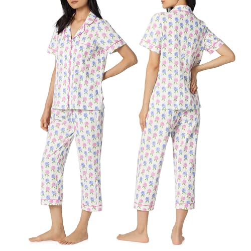 Image of Bed Head PJs Womens Matching Pajamas - Soft Organic Cotton Button Down PJ Shirt & Cropped Pants Set - Loungewear & Sleepwear