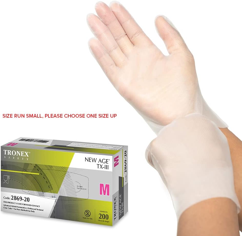 TRONEX 1000-Pack TX-III Advanced Hybrid Poly Clear Disposable Gloves, Small Sushi Gloves, Embossed Texture, Food Safe (Small)