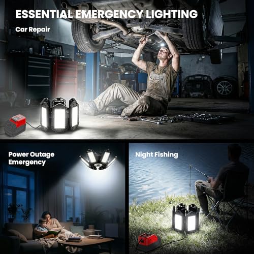 Image of LED Work Light Compatible with Milwaukee M18 Battery - 68W 6800LM Ceiling Flood Light 6+1 Deformable Panels Garage Light with Type-C & USB-A, Emergency Camping Light for Shed, Workshop, Job Site