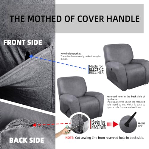 Image of ANARACHON Recliner Chair Covers Leather Like, 4 Pieces Recliner Cover for Recliner Chair, Soft Sofa Slipcover Furniture Protector Washable Sofa Cover for Pets Kids (Light Grey)