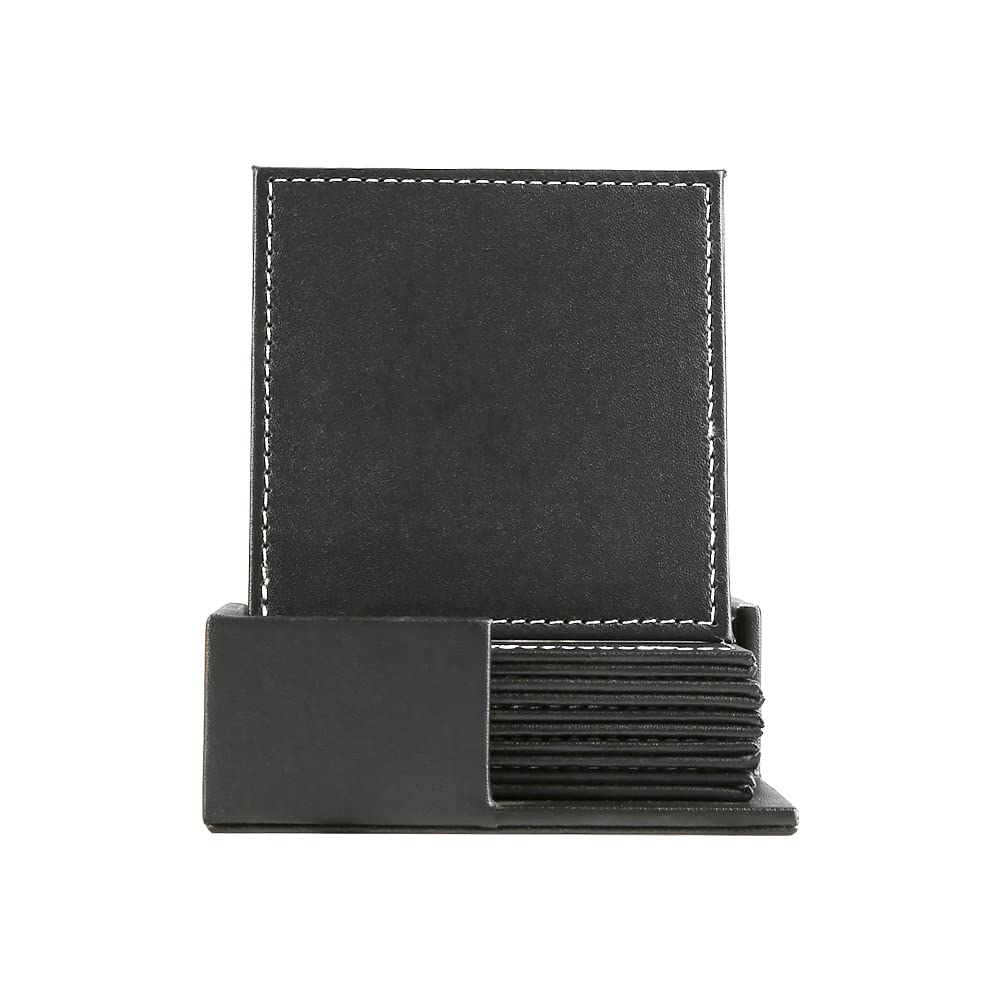 KINGFOM Juego de 6 Posavasos de Piel Negro