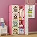 MAGINELS Portable Kid Organizers and Cute Baby Storage Organizer Clothes Wardrobe Cube Closet MultiFuncation Bedroom Armoire Children Dresser Rack Forest Animal Pink 6 Cube &1 Hanging Section