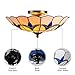 BAYCHEER HL298682 Tiffany Style Ceiling Fixture Flush Mount Ceiling Light Mediterranean Glass Shade Lamp Semi Flush Mount Light use 3 E26 Light Bulbs Blue and White