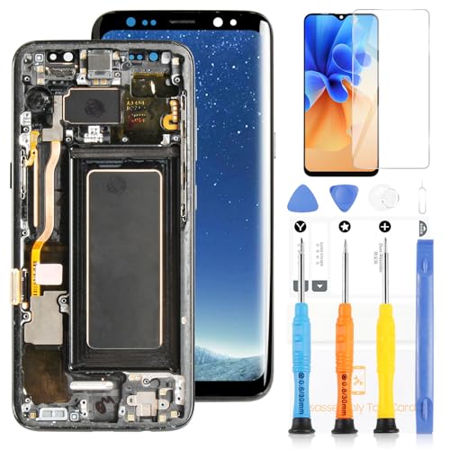 TFT LCD Screen for Samsung Galaxy S8 G950 Screen Rreplacement for Samsung Galaxy S8 LCD Display Touch Digitizer Assembly G950 G950A G950F G950P G950R4 T U V W 5.8inch Repair Kit Black with Frame