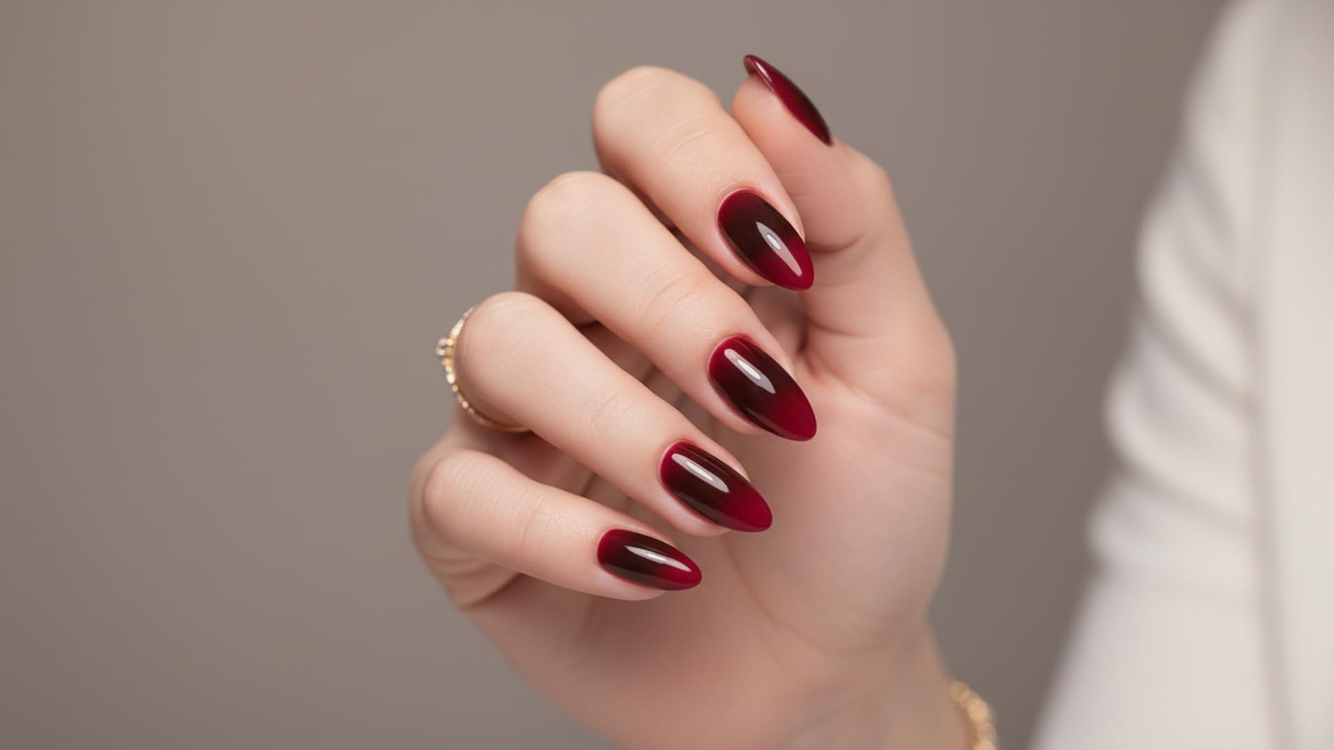 Wine Red Gradient Press On Nails Long Almond – Glossy Ombre Fake Nails, Full Cover Stick On Nails with Glue Kit, Reusable Artificial Nails for Women, Salon Style Manicure Set of 30-image-43