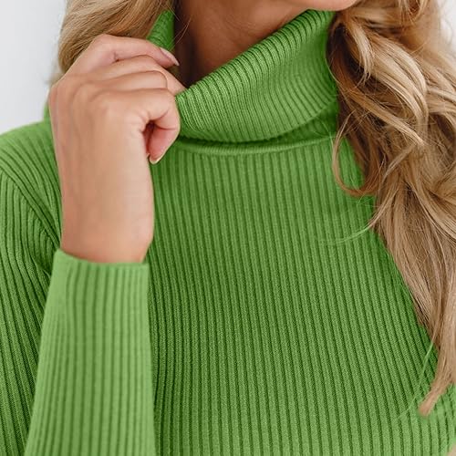 Image of TICIFEN Women Turtleneck Knit Sweaters Basic Casual Long Sleeve Shirts Slim Fit Thermal Underwear Tops Soft Rib Sweater Tee