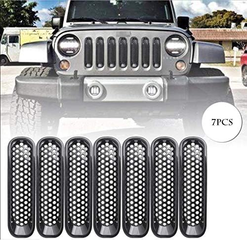 WTKSOY Front Grill Mesh Grille Insert Mesh Cover Honeycomb Kit for 2007-2016 Jeep Wrangler TJ & Unlimited - 7PCS Black