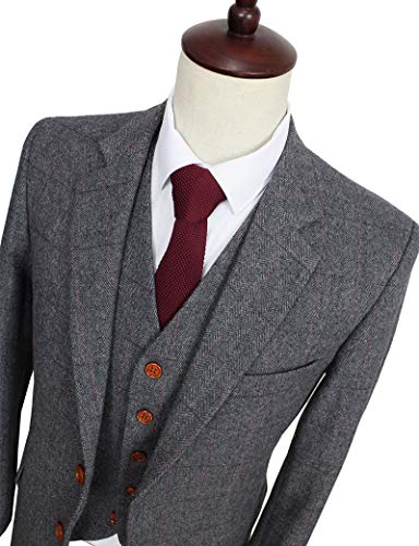 Wool Grey Check Plaid Tweed Herringbone Vintage British Men Suits Tailored Slim Fit 3 Pieces Mens Wedding Suits4
