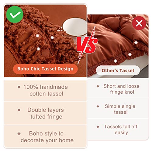 Cozytide Terracotta Bedding Set Queen, 3 Pcs Ultra Soft Boho Tassel Comforter Set, 100% Washed Microfiber Inner Fill All Season Bedroom Bedding (1 Burnt Orange Comforter, 2 Fringe Pillows Cases) #TOP4