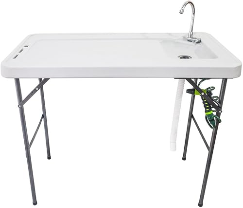 Ochine Mesa de pescado plegable con grifo de fregadero, mesa de caza portátil de filete de pescado, mesa de limpieza de pescado, mesa de picnic