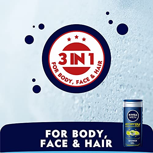 NIVEA MEN Gel Douche Energy (1 x 500 ml) - Soin lavant enrichi en extrait de menthe vivifiante - Gel douche homme 3 EN 1 — Soin nettoyant Corps Visage & Cheveux Vivifiant Effet Fraîcheur 24H