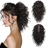 Coleta Rizada Postiza 30 cm Negra Corto Extensión de Pelo Natural Ondulado Afro con Pinza para Mujeres Postizo de Ponytail Estilo Rizado (Marrón)
