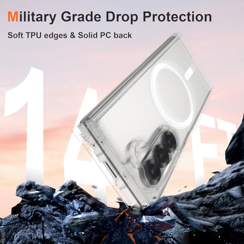 Image of ORETECH Magnetic Case Compatible with Samsung Galaxy Z Fold 6 Case, Transparent Back Non-Slip Hard PC Shockproof Bumper Protective Phone Case Cover for Samsung Z Fold 6 - Clear