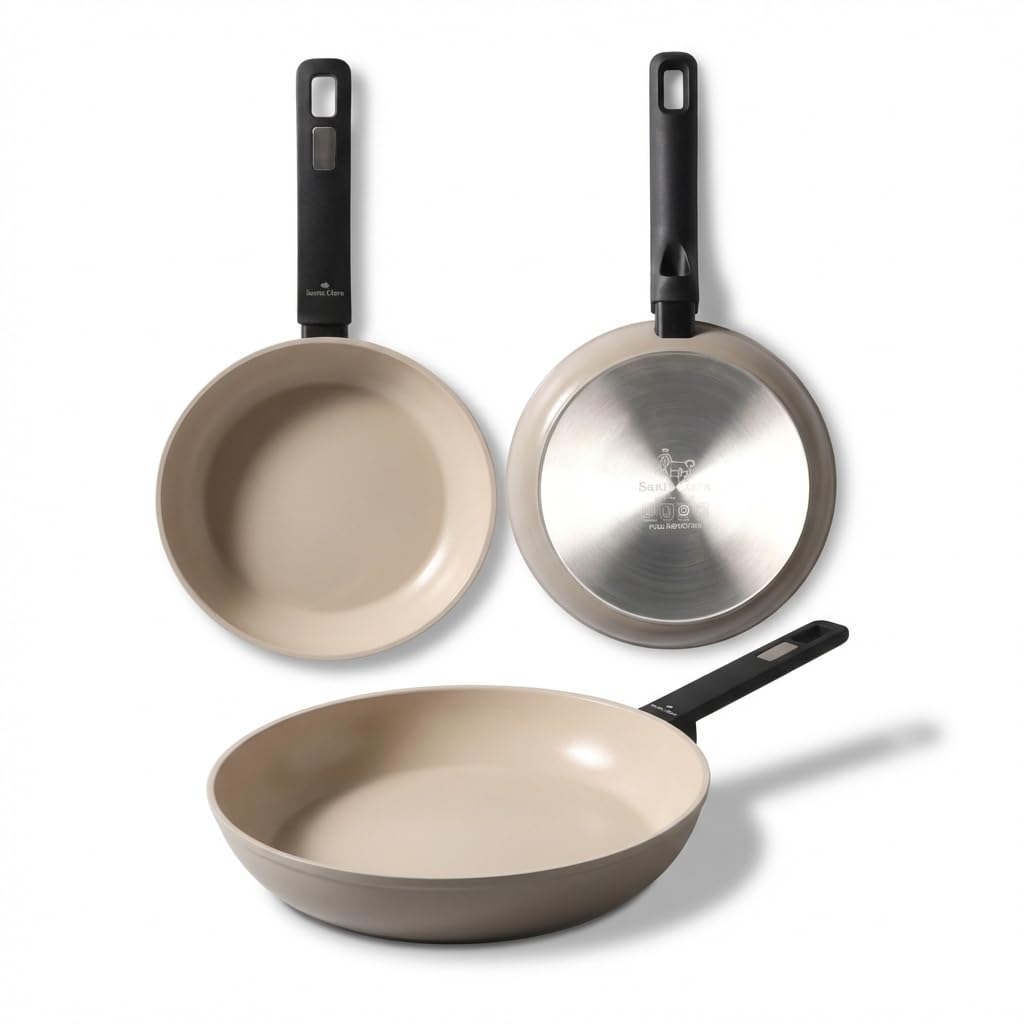 SANTA CLARA | Juego de Sartenes Nordkitch Pack 3 (20, 24 y 28 cm) aluminio forjado 3,2 mm con mango soft touch, sartenes antiadherentes doble capa full induction, aptas para inducción, gas y vitro