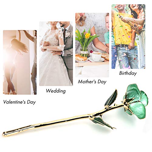 Green Gold Dipped Rose With Crystal Stand, 24K Golden Plated Real Preserved Rose Flower, Romantic Gift For Mom Wife Girlfriend On Mothers Day, Valentine's Day, Christmas, Birthday, Anniversary #TOP4
