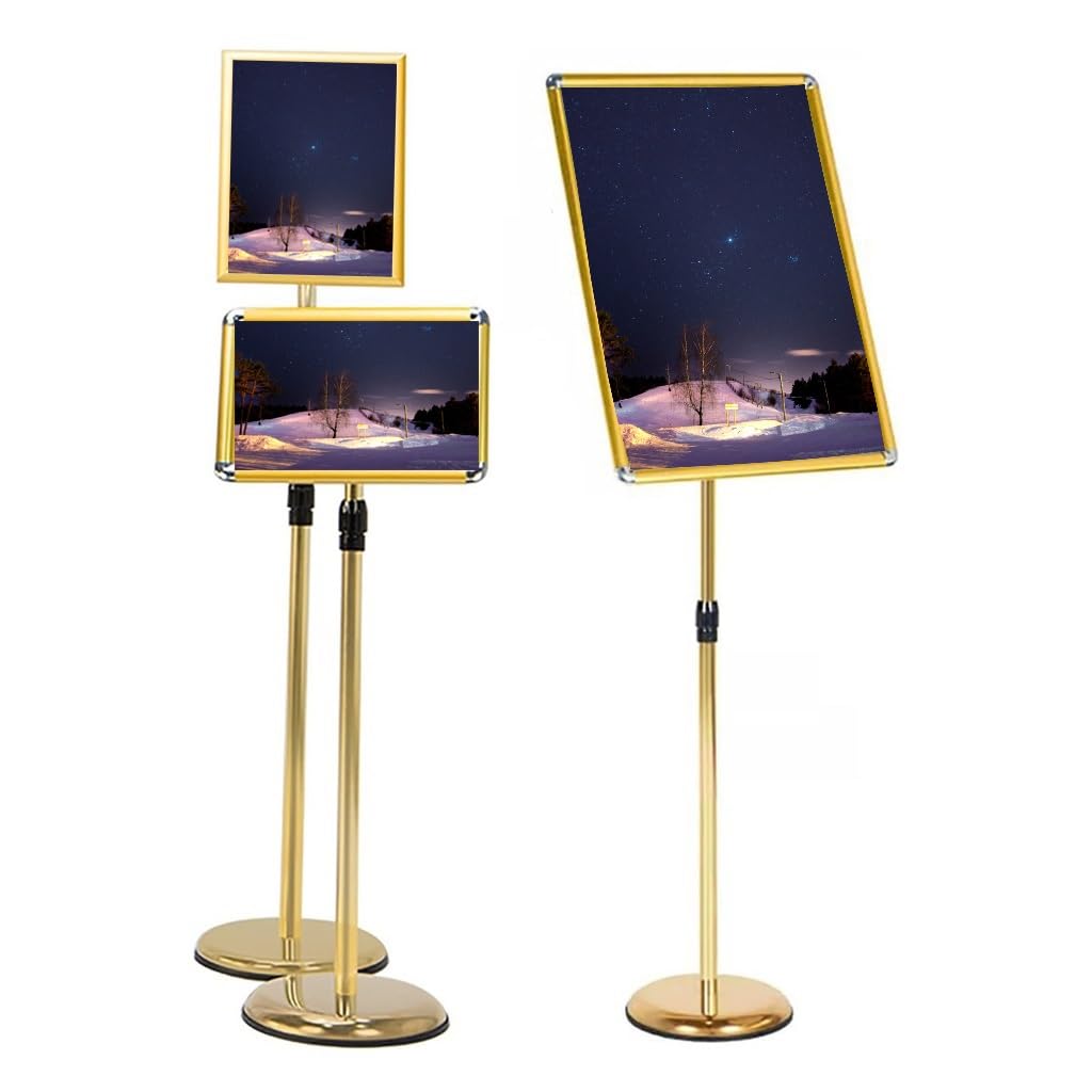 Soporte de acero inoxidable para letreros de menú, pedestal de exhibición A2 resistente con base redonda para restaurantes, eventos y señalización minorista